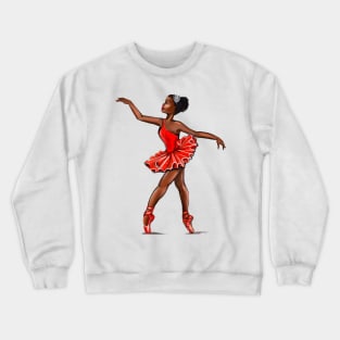 Ballet in red pointe shoes - African American black ballerina doing pirouette in red tutu Crewneck Sweatshirt